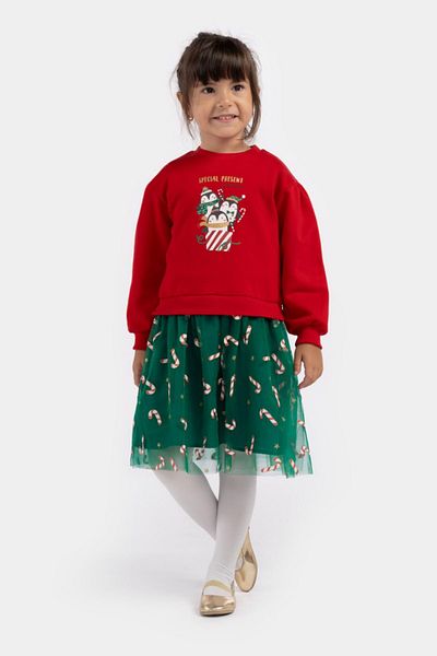 HAUSEkids 2-5 Years Happy New Year Girl's Sweat Dress -Red