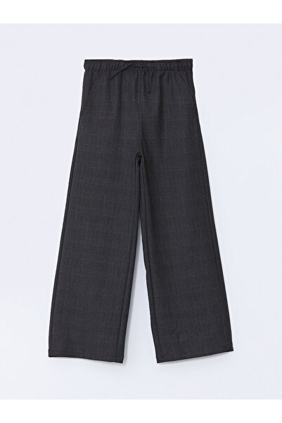 LC Waikiki Gray Plaid Girl's Trousers with Elastic Waist