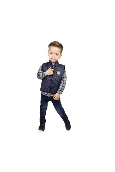 Hafez Kids Men's 3-Piece Suit with Jeans and Vest and Striped Shirt