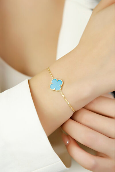 SARIASLAN 12 Milim Yonca Kadın Gümüş Bileklik 925 Ayar Gümüş Altın Suyu