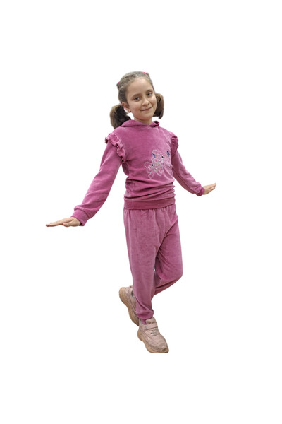 Tosyalı Burak Bebe Kız Çocuk Nakışlı Kadife Alt-Üst Takım