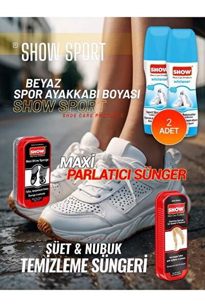 SHOW Sport Temizleme Seti; Beyaz Ayakkabı Boyası 75 Ml. 2 Adet, Maxi Parlatıcı Sünger, Süet&Nubuk Süngeri