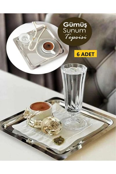 VENON 6 Pcs No Accessories Stainless Steel Square Tea Coffee Presentation Tray Decorative Presentation Serving Tray