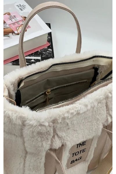 Trg Polo THE TOTE BAG Plush Long Nubuck Women's Hand and Shoulder Bag with Column Strap