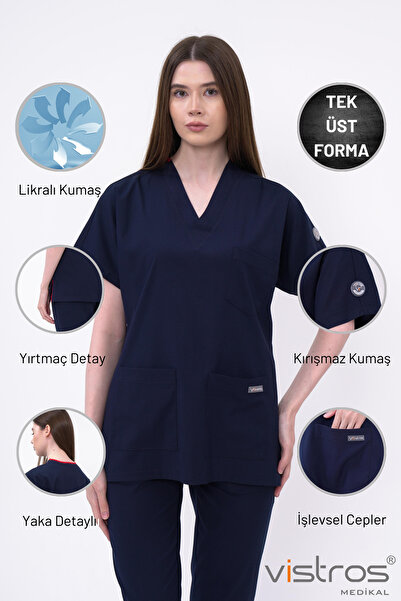 Vistros Medikal V Yaka Detaylı Unisex Medikal Cerrahi Doktor Hemşire Forması ...