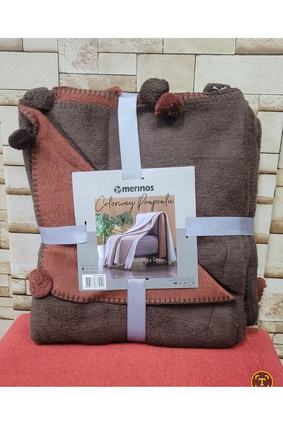 KÜBRAHOME'S Double Sided Merino Cotton Blanket - Brown and Tile Color