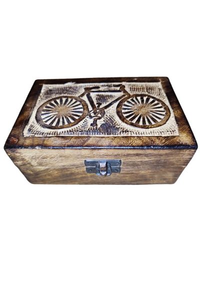 onyyapim Wooden Embroidered Cycling Motif Jewelry Box