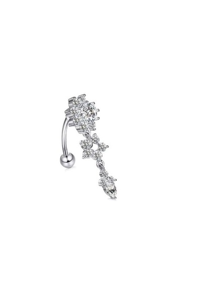 AyçaSilver Sallantılı çelik zirkon taşlı papatya piercing
