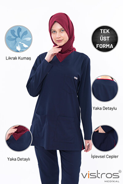 Vistros Medikal Tesettür Lüks Kaliteli Likralı Kadın Medikal Üniforma Doktor & Hemşire Forması Cerrahi ÜST (V-003U)