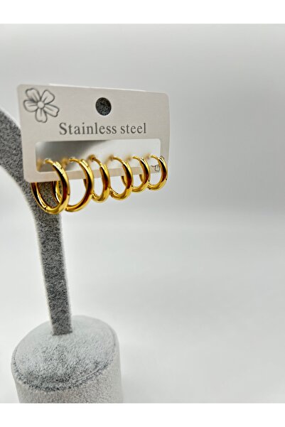 stainless steell Altın kaplama kuyum model 6lı halka küpe seti