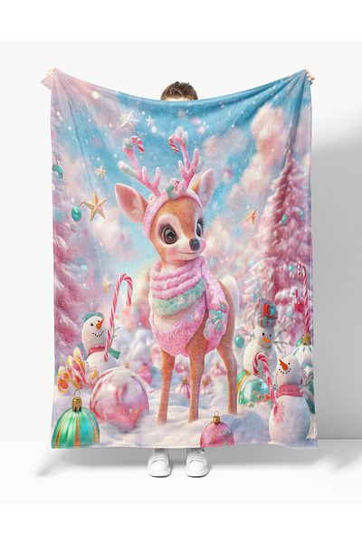Erays Home Christmas & Christmas Deer Cute Deer Pattern Fleece Blanket Tv Blanket Merry Christmas