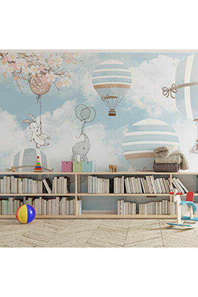 dreamwall Pastel Renklerde Balon ve Hayvan Temalı Çocuk Odası Duvar Kağıdı-Di...