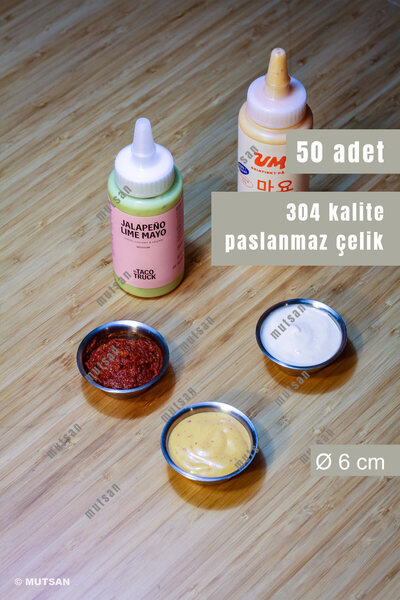 NORREN 50’li Paslanmaz Çelik Joker Sosluk Seti 6 cm | Baharat, Ketçap, Hambur...
