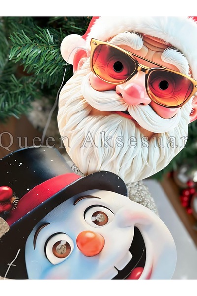 QUEEN AKSESUAR İthal 3 üç boyutlu yılbaşı Noel baba kardan adam 2li parti eğlence komik yüz maske seti