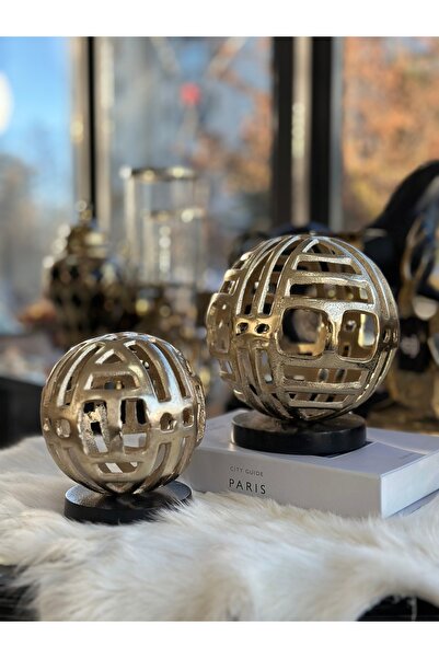 OBJE DÖKÜM KAİDELİ 2 Lİ DEKORATİF KÜRE