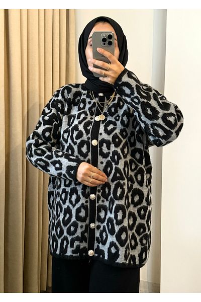 ASEL FASHİON Leopard Knitwear Cardigan
