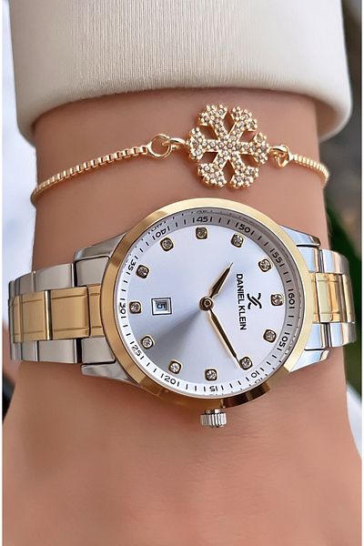 Daniel Klein Brand Yellow Silver Color Women's Wristwatch - Bracelet