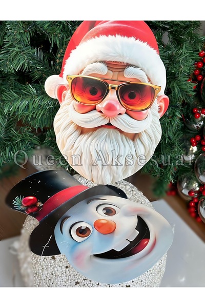 QUEEN AKSESUAR İthal 3 üç boyutlu yılbaşı Noel baba kardan adam 2li parti eğlence komik yüz maske seti