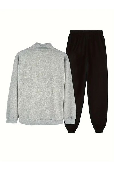 TEXTURA New Season Unisex Black Printed Sweat-Tracksuit Set - Set of 2