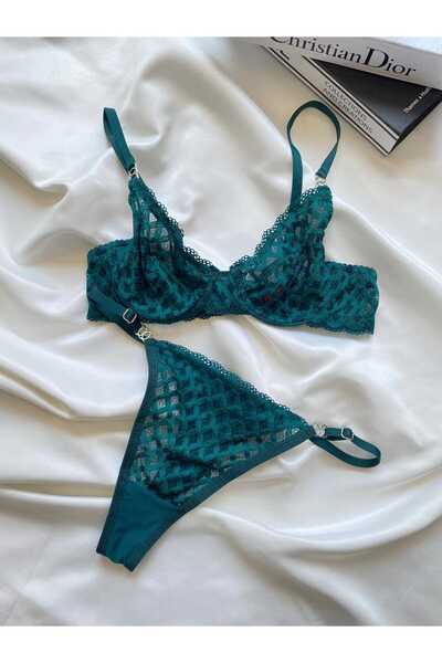 vellora Kadın İç Çamaşır Takımı Mesh Çizgili Desenli Dantelli Balenli Sütyen ...