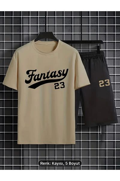 NEW TRENDY COLLECTİON 2Pcs Summer Outfit for Men, Comfortable Streetwear T-Shirt and Lace-Up Shorts Set for Men