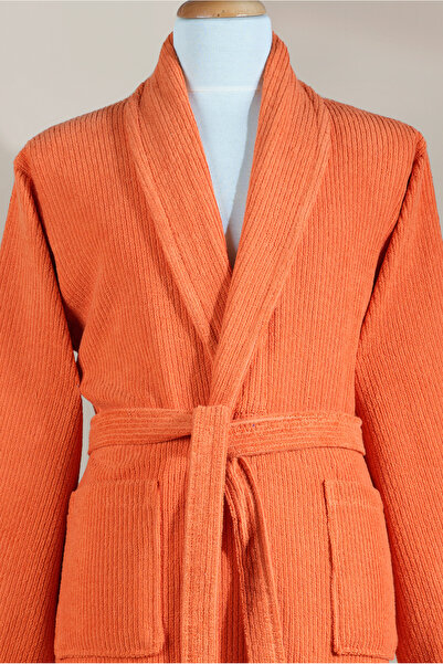 Ellaline Striped Bathrobe Set 100% Cotton Certified 3 Piece Shalyaka Bathrobe and Head Towel Set Orange