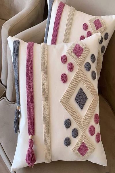 Elbasan Tekstil 6 Τεμάχια Punch Linen Κάλυμμα Ριχτάρι Μπεζ 43 x 43 cm