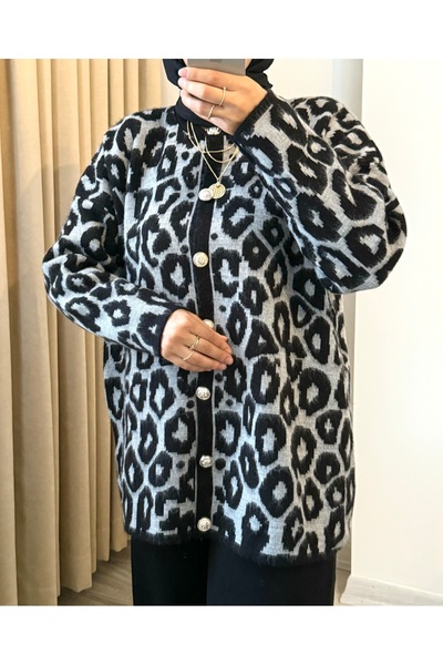 ASEL FASHİON Leopard Knitwear Cardigan