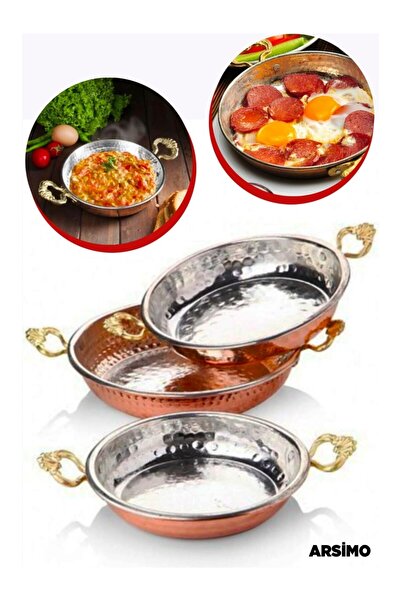 new and single Takım Kalın Bakır 3 lü Bakır Tava Sahan Seti El İşlemeli Dövme...