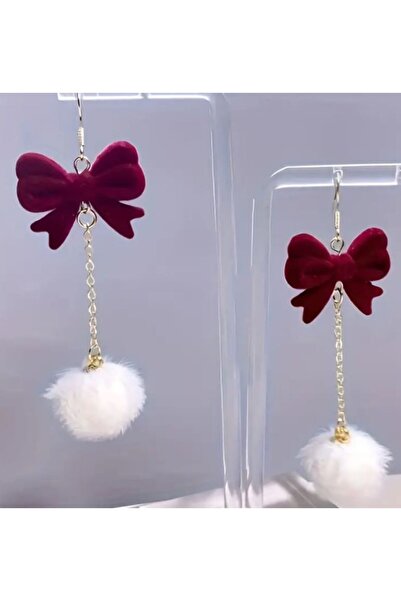 Dgt Luxury Plush Pon Pon Christmas Earring -Ear Pin Stainless Steel