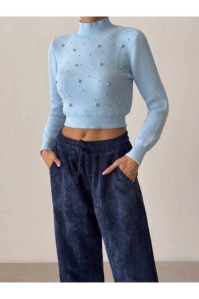 AFA Pulover din tricot cu perle 100% bumbac cu gât crew - Pulover moale cu barbă premium
