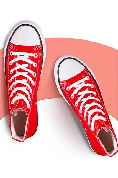 Lideral Red Unisex Model Comfortable Linen High Top Sneaker Convers Casual Sports Shoes