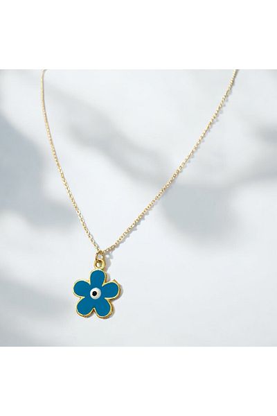 SAYILI COLLECTION Blue Flower Evil Eye Gold Women's Necklace Stylish Elegant Necklace
