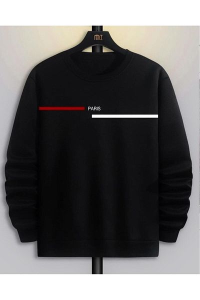 woonkey SWEATSHIRT UNISEX OVERSIZE PARIS IMPRIMAT NEGRU BUMBAC