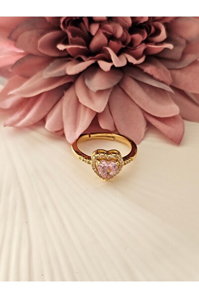 SiestaAccessories خاتم قابل للتعديل من حجر الزركون الذهبي على شكل قلب وردي