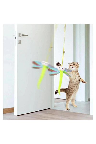 Busstier Self-Adhesive Elastic Cat Fishing Rod Toy - Toy with Rattles and Plush Tail