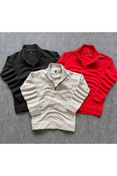 woonkey Unisex Half Zipper Black Gray Red Set of 3