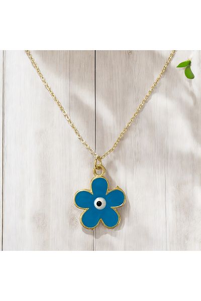 SAYILI COLLECTION Blue Flower Evil Eye Gold Women's Necklace Stylish Elegant Necklace