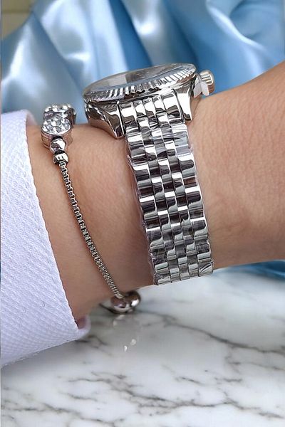 Daniel Klein 27mm Mini Case Light Blue Dial Metallic Stylish Women's Wristwatch with Rhinestone Bracelet Gift