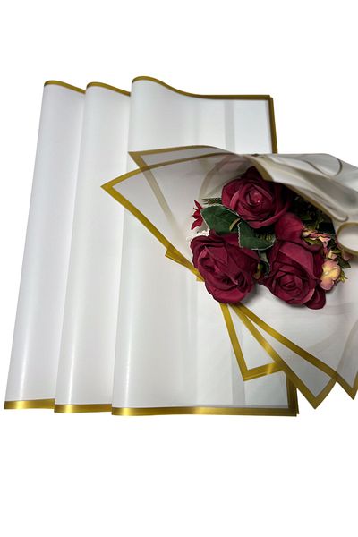 weloveis White Background Luxury Matte Opp 55X55Cm - 20 Sheets Framed Gold Edge Flower Bouquet Paper