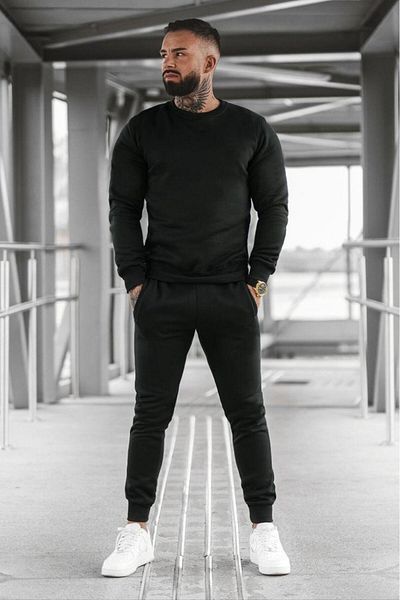 woonkey Men's Black Tracksuit Sweatshirt - Set of 2 Cotton