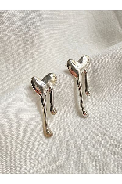 YOUES JEWELRY Flowing Heart Pinterest Earring for Woman - Silver