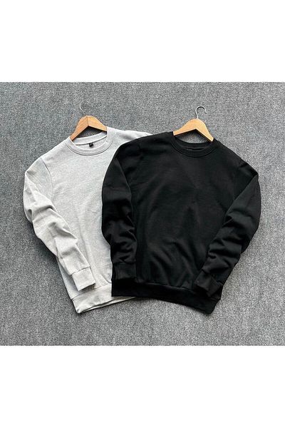 woonkey Set de 2 hanorace unisex din bumbac negru gri - decolteu