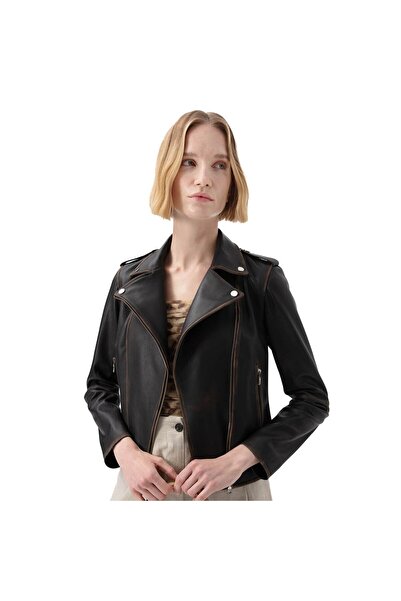 Desa Benvolio Kahve Kadın Vintage Biker Deri Ceket