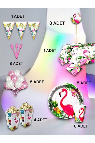 VibeHome Flamingo Themed Luxury Set for 8 - Birthday Party and Fun Events