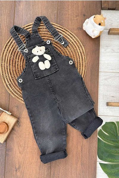 dinamik çocuk Unisex Kids Denim Overalls with Adjustable Straps - 9-5 Years