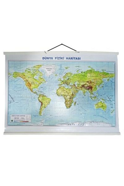 Elif İş Eğitim 70x100 Double Sided Physical and Political Slatted World Map with Hanger