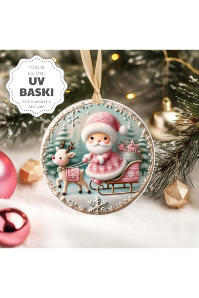 Sevimli Hediye Christmas Pine Tree Ornament - 3D Design Uv Printed - Santa and Deer