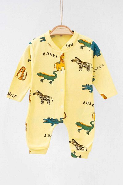 dinamik çocuk Newborn Baby Safari Printed Newborn Baby Onesie with Snap Fasteners Unisex 100% Cotton Flexible 1-3-6 Months
