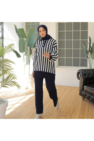 Brs Vertical Striped Double Knitwear Set